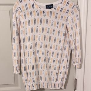 Modcloth White Sweater with Blue and Yellow Pattern